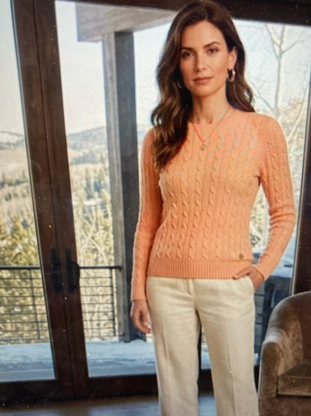 Tweeds 100% Cashmere Cable Knit Crewneck Sweater Orange Size M S559